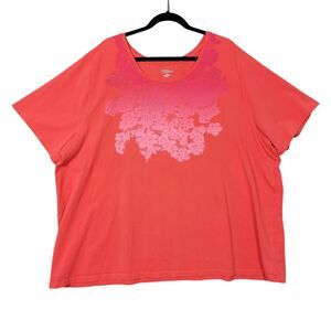 LIZ & ME X CATHERINES Pink Rhinestone Floral Short Sleeve Top SIZE 3X 26W-28W